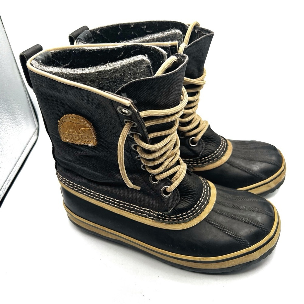 Sorel Womens Snow Boot Size 6.5 Black Canvas Waterproof NL-1717 - Picture 3 of 8